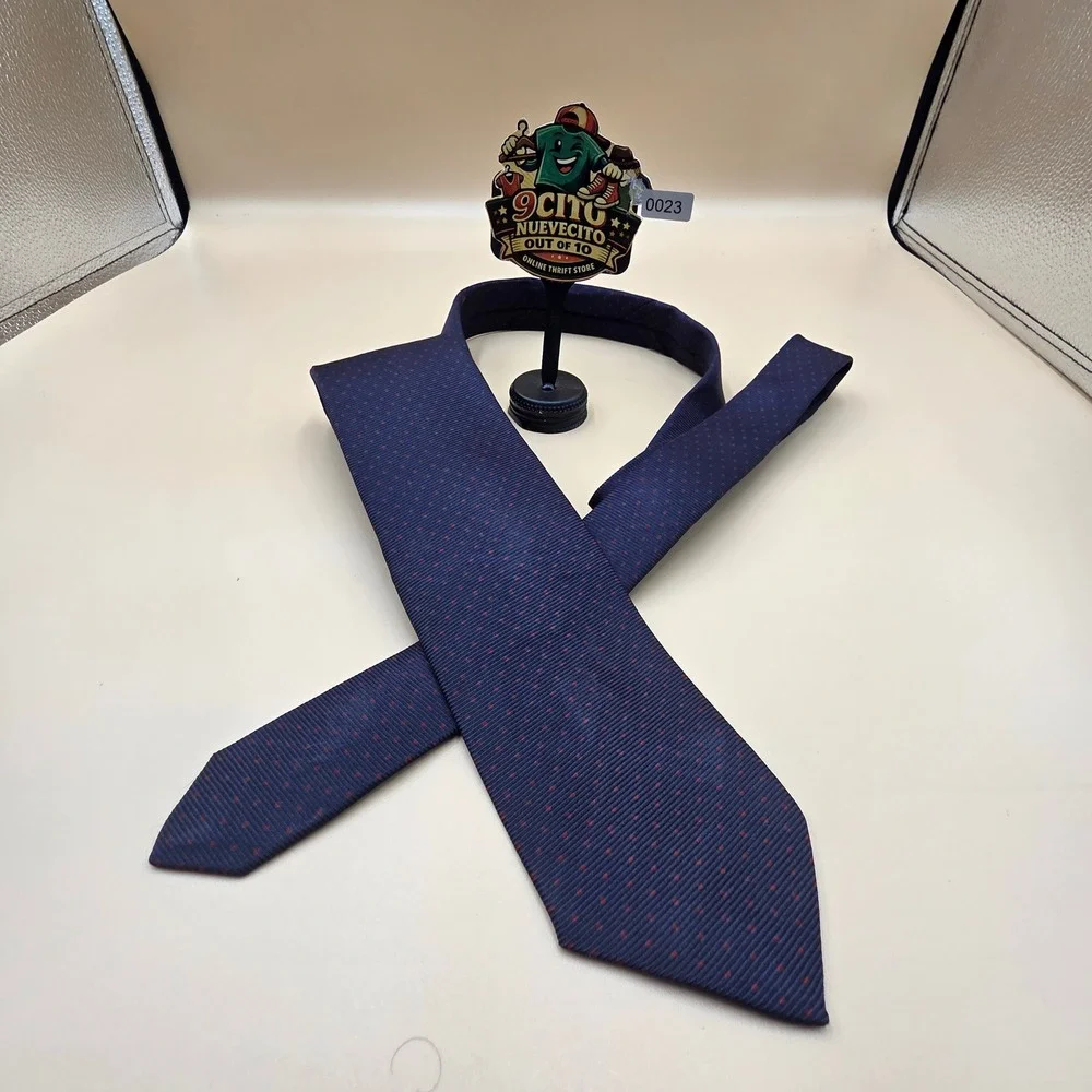 Polo Ralph Lauren Mens Silk Tie Navy Blue Red Micro Dot Hand Blocked England